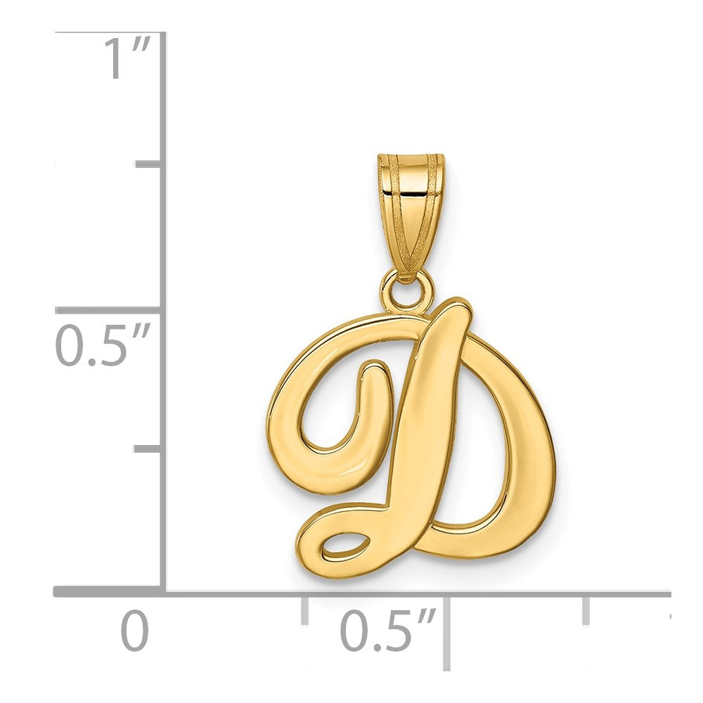 Million Charms 14K Yellow Gold Themed D Script Alphabet Letter Initial Pendant