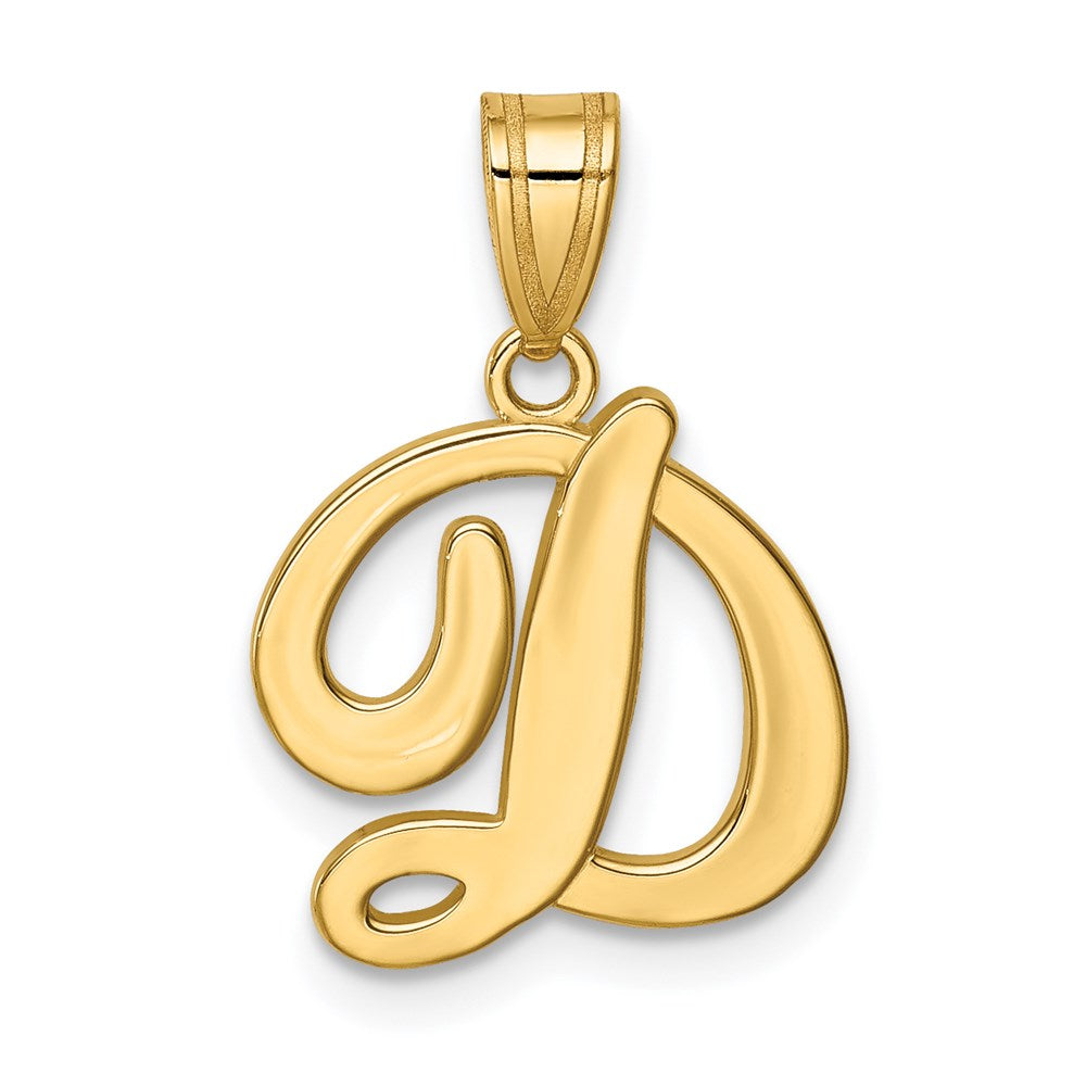 Million Charms 14K Yellow Gold Themed D Script Alphabet Letter Initial Pendant