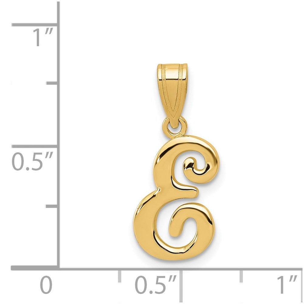 Million Charms 14K Yellow Gold Themed E Script Alphabet Letter Initial Pendant