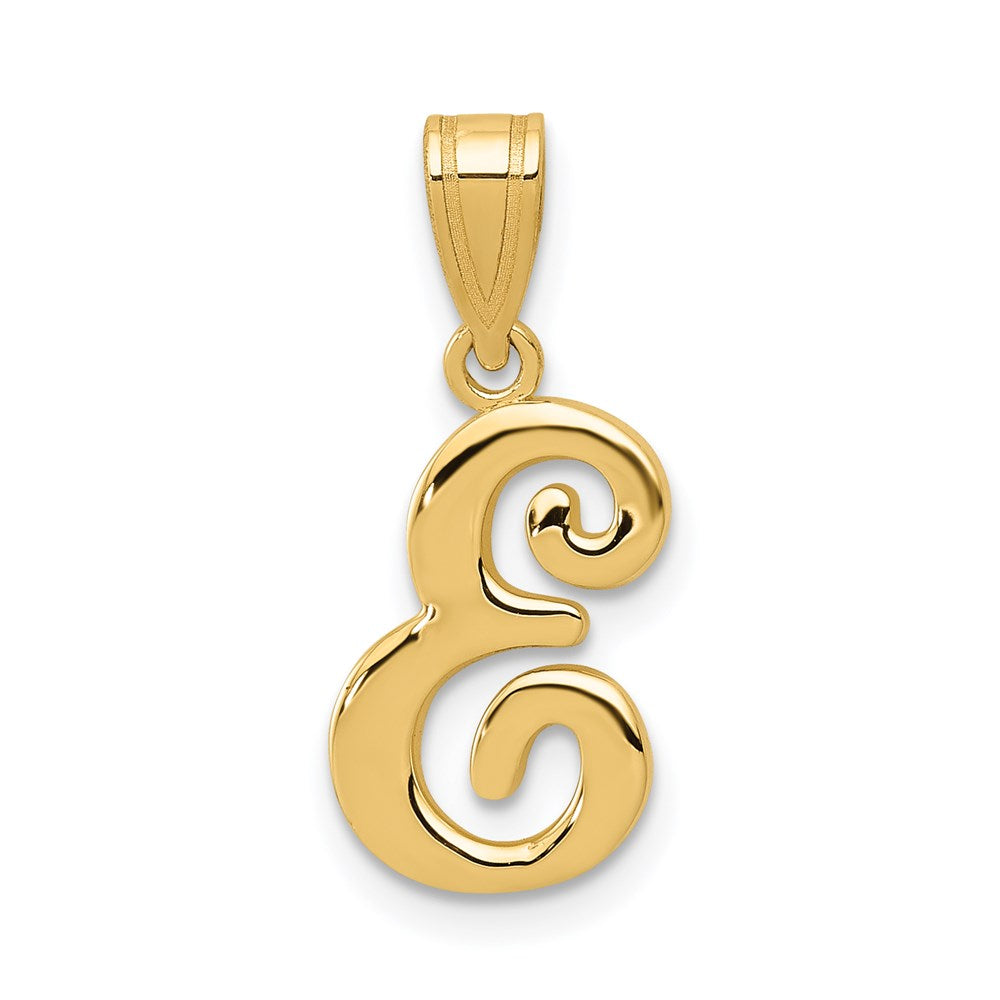 Million Charms 14K Yellow Gold Themed E Script Alphabet Letter Initial Pendant