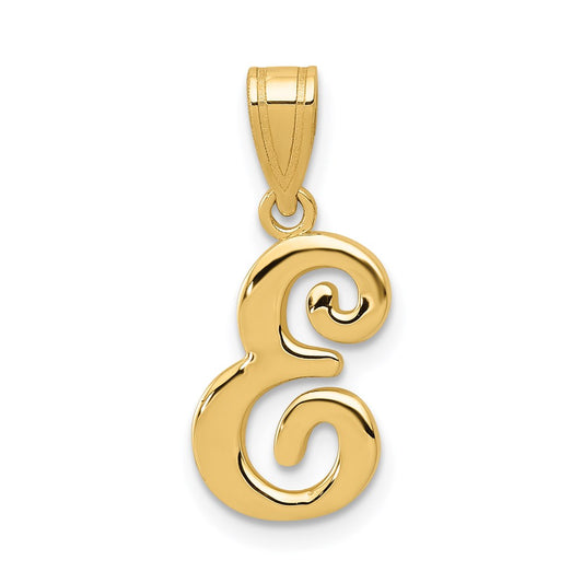 Million Charms 14K Yellow Gold Themed E Script Alphabet Letter Initial Pendant