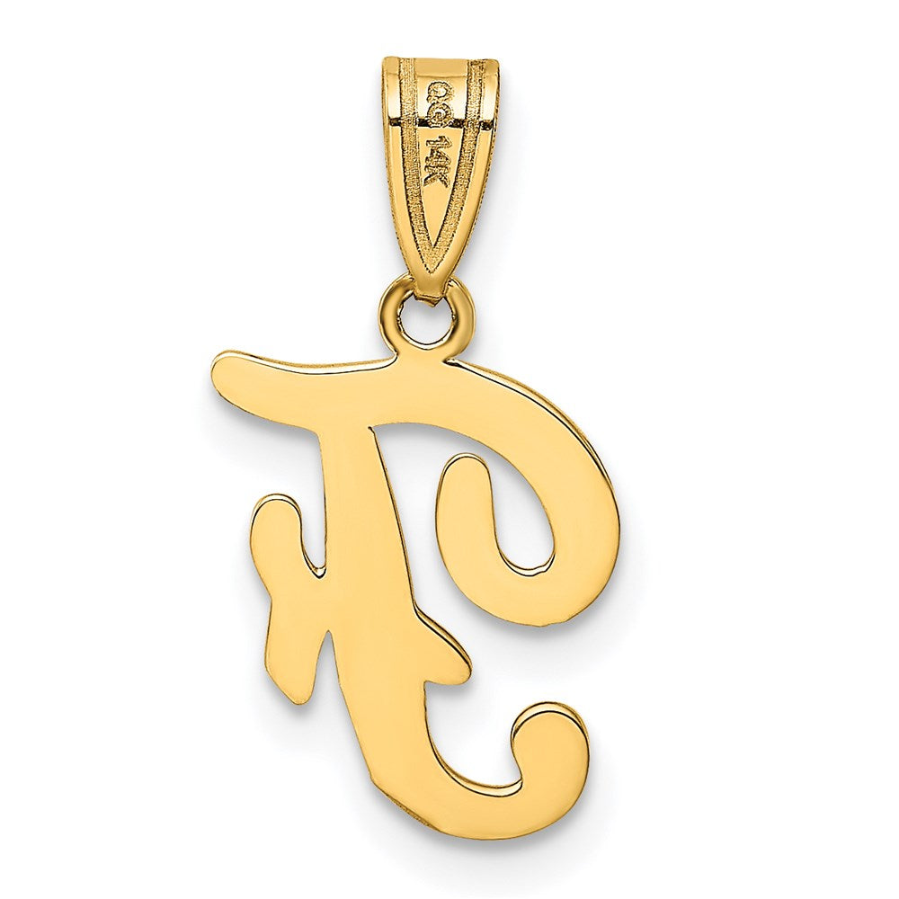 Million Charms 14K Yellow Gold Themed F Script Alphabet Letter Initial Pendant