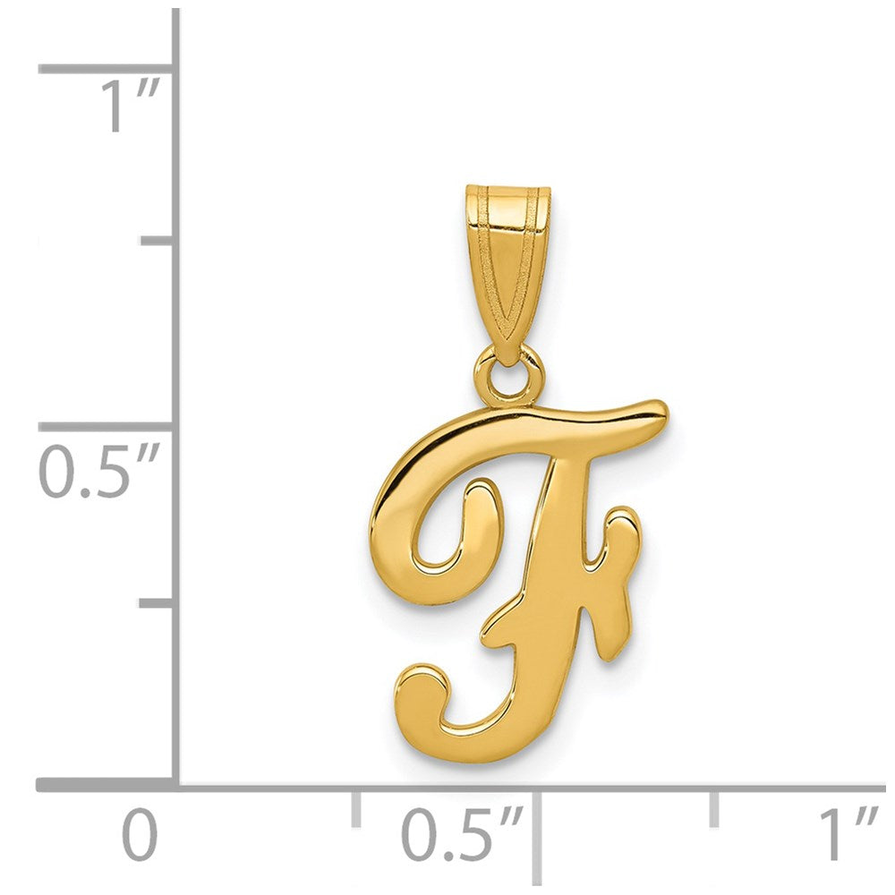 Million Charms 14K Yellow Gold Themed F Script Alphabet Letter Initial Pendant