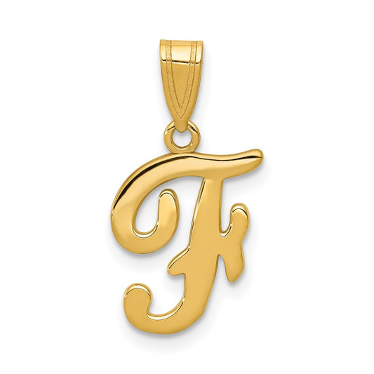 Million Charms 14K Yellow Gold Themed F Script Alphabet Letter Initial Pendant