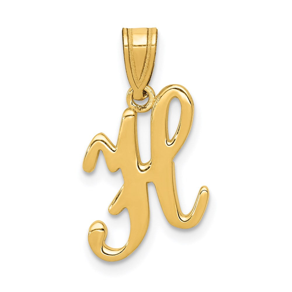 Million Charms 14K Yellow Gold Themed H Script Alphabet Letter Initial Pendant