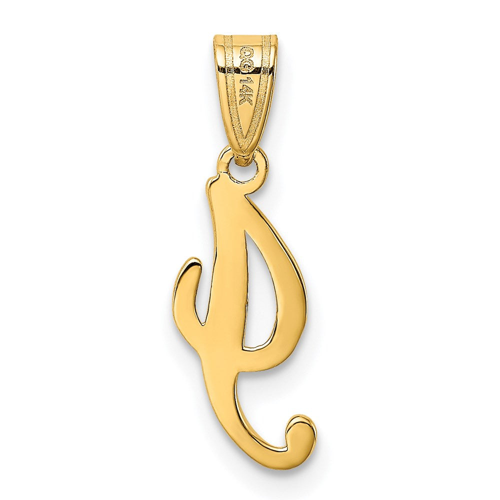 Million Charms 14K Yellow Gold Themed I Script Alphabet Letter Initial Pendant
