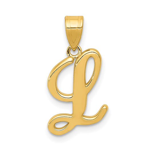 Million Charms 14K Yellow Gold Themed L Script Alphabet Letter Initial Pendant