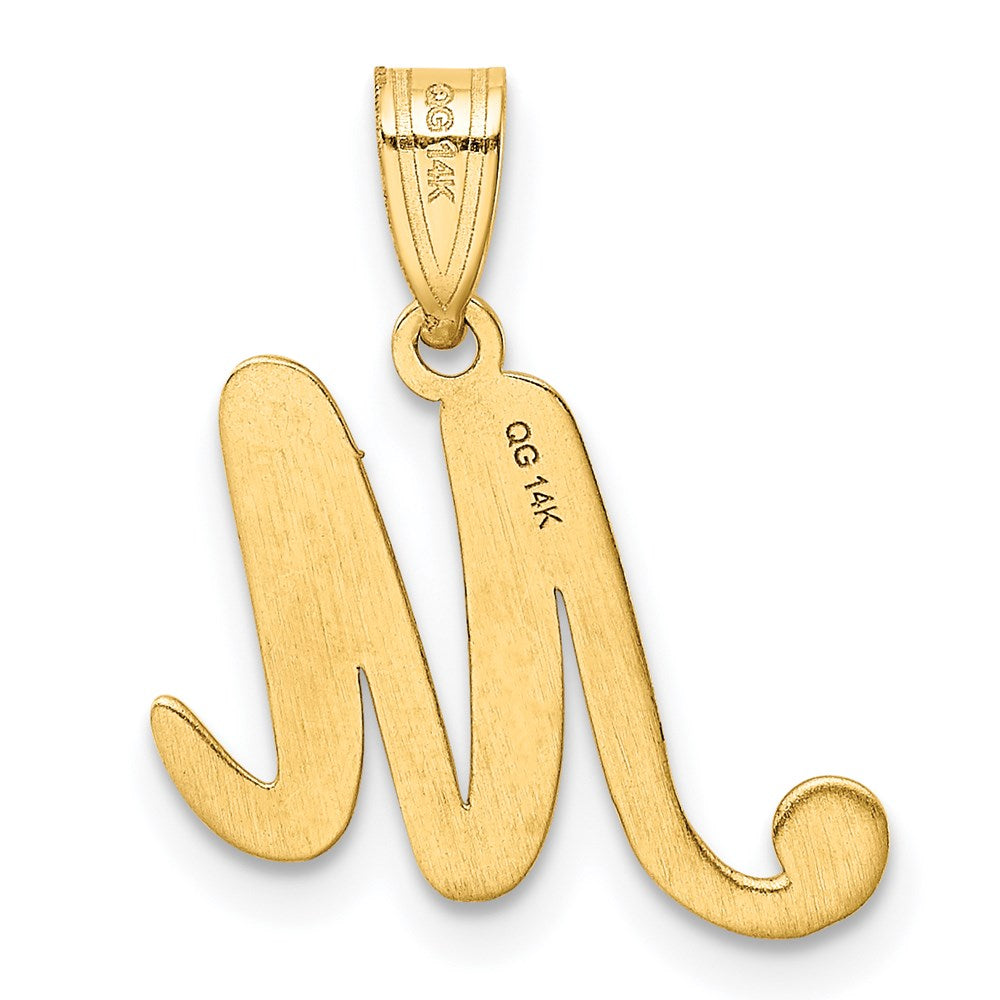 Million Charms 14K Yellow Gold Themed M Script Alphabet Letter Initial Pendant