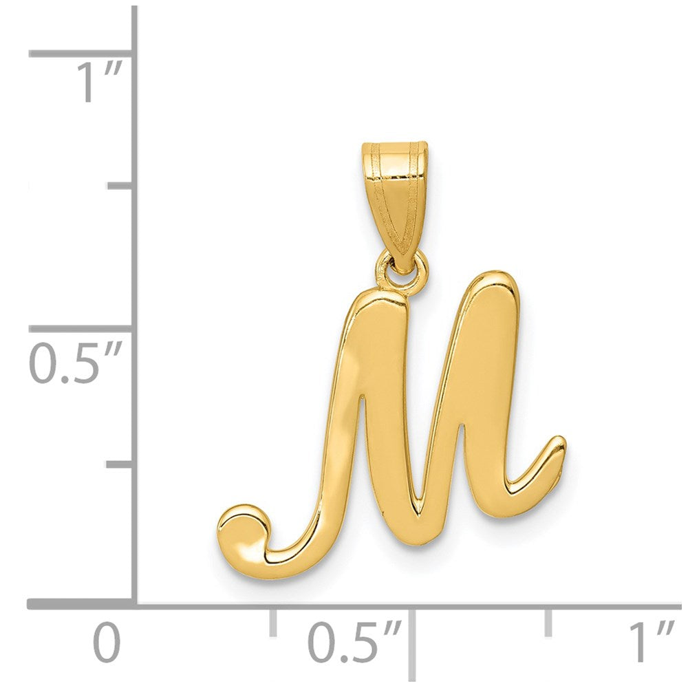 Million Charms 14K Yellow Gold Themed M Script Alphabet Letter Initial Pendant