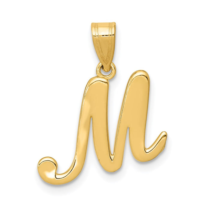 Million Charms 14K Yellow Gold Themed M Script Alphabet Letter Initial Pendant