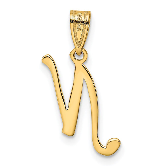 Million Charms 14K Yellow Gold Themed N Script Alphabet Letter Initial Pendant