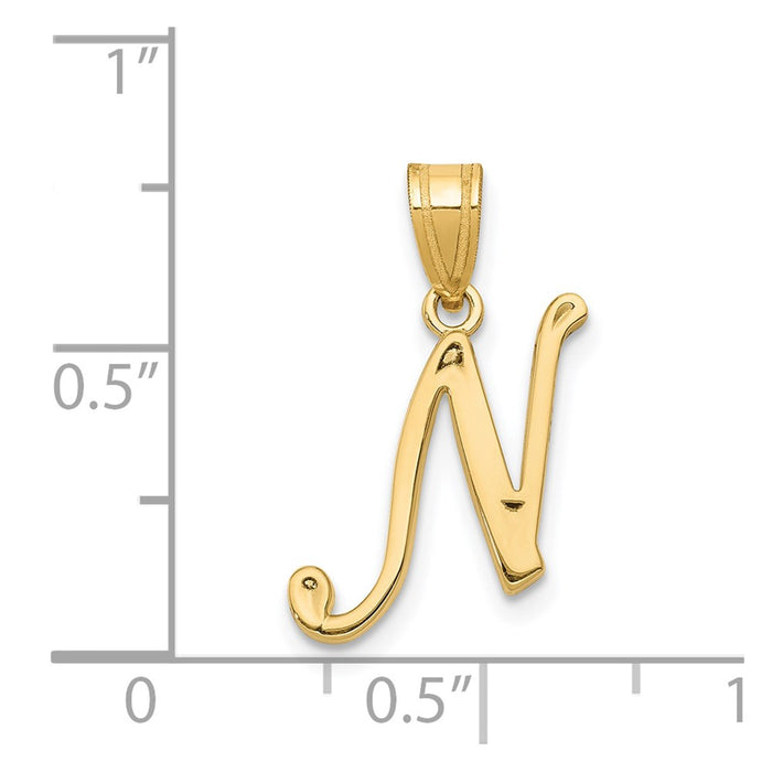 Million Charms 14K Yellow Gold Themed N Script Alphabet Letter Initial Pendant