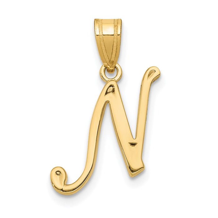 Million Charms 14K Yellow Gold Themed N Script Alphabet Letter Initial Pendant