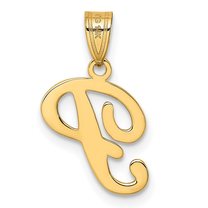 Million Charms 14K Yellow Gold Themed P Script Alphabet Letter Initial Pendant