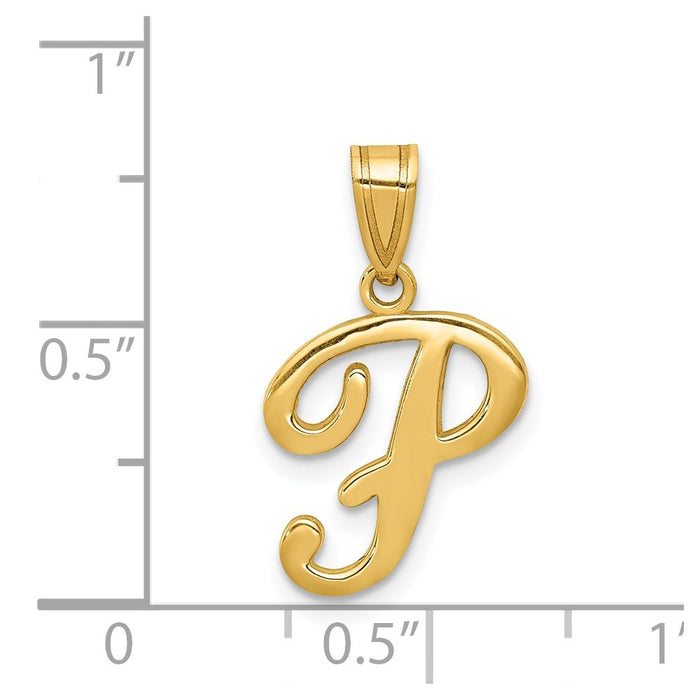 Million Charms 14K Yellow Gold Themed P Script Alphabet Letter Initial Pendant