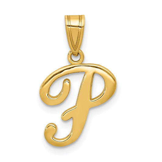 Million Charms 14K Yellow Gold Themed P Script Alphabet Letter Initial Pendant