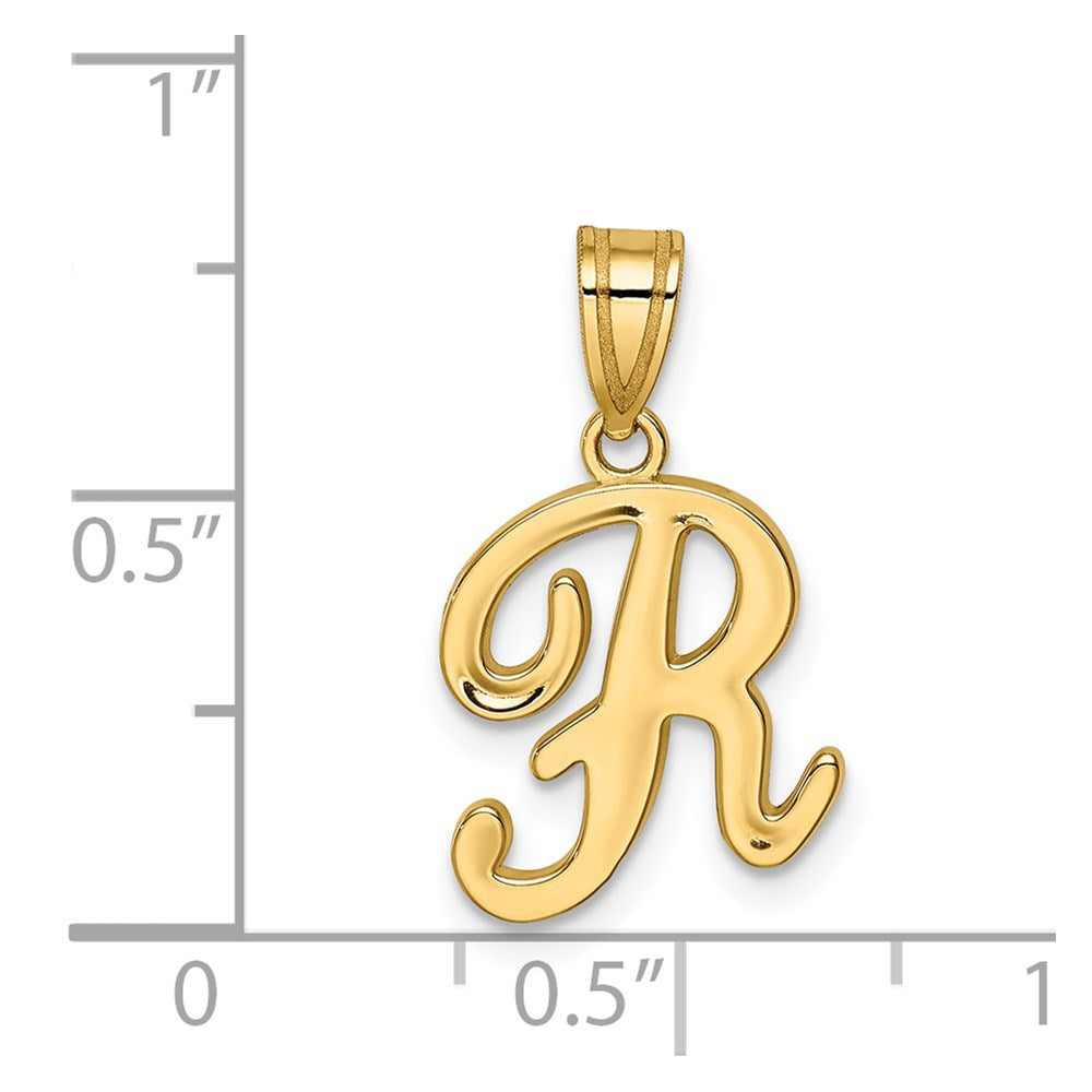Million Charms 14K Yellow Gold Themed R Script Alphabet Letter Initial Pendant