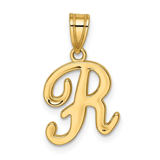 Million Charms 14K Yellow Gold Themed R Script Alphabet Letter Initial Pendant
