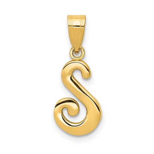 Million Charms 14K Yellow Gold Themed S Script Alphabet Letter Initial Pendant