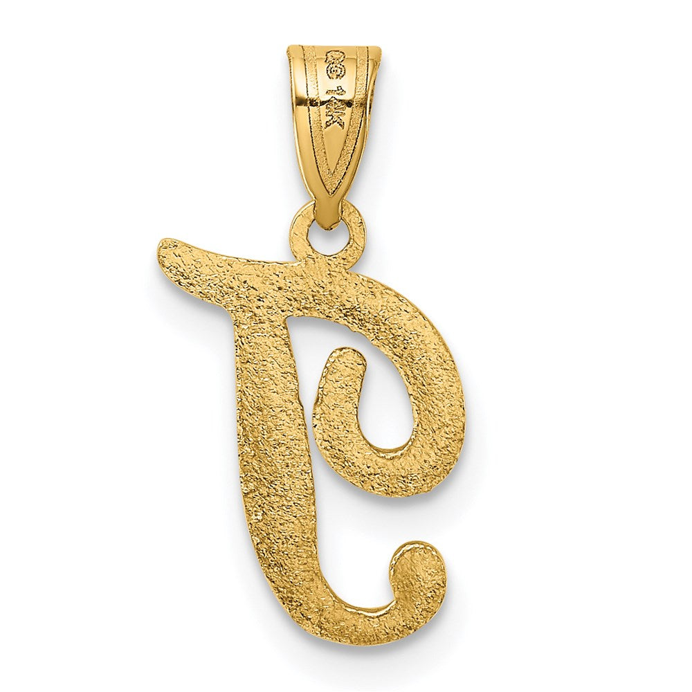 Million Charms 14K Yellow Gold Themed T Script Alphabet Letter Initial Pendant