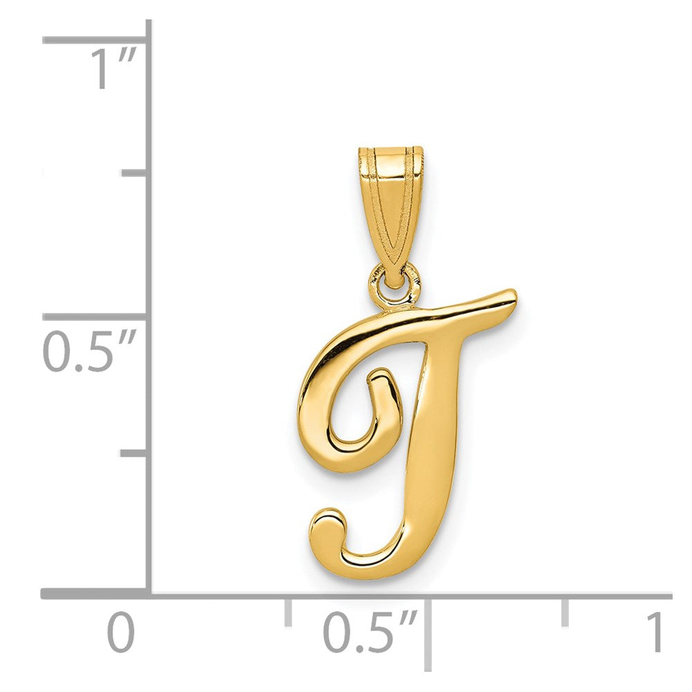 Million Charms 14K Yellow Gold Themed T Script Alphabet Letter Initial Pendant