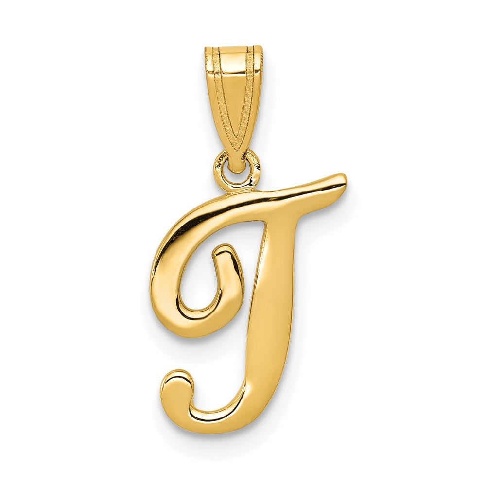 Million Charms 14K Yellow Gold Themed T Script Alphabet Letter Initial Pendant