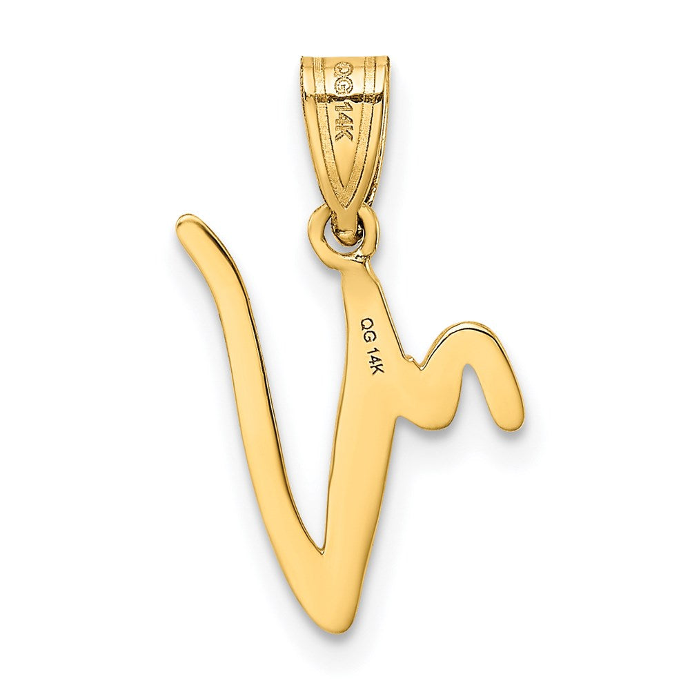 Million Charms 14K Yellow Gold Themed V Script Alphabet Letter Initial Pendant