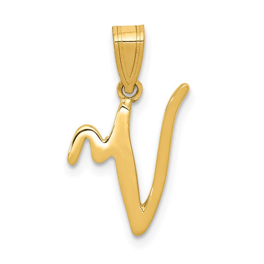 Million Charms 14K Yellow Gold Themed V Script Alphabet Letter Initial Pendant