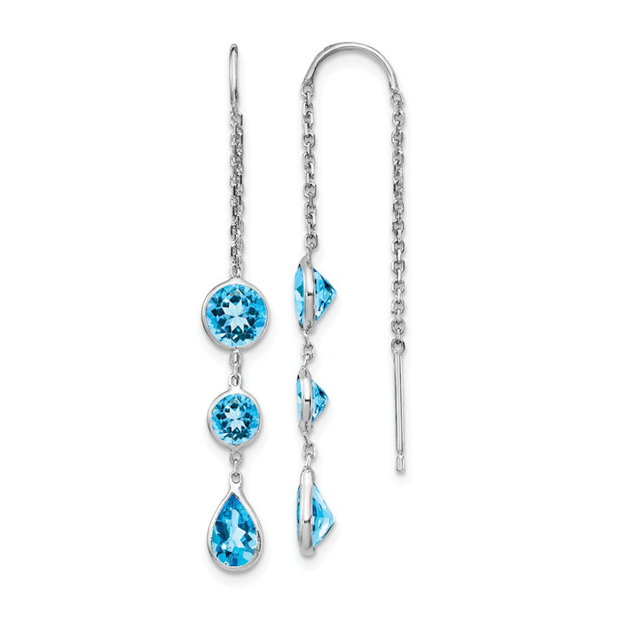 Million Charms 14k White Gold Blue Topaz Dangle U Wire Earrings, 45mm x 5mm