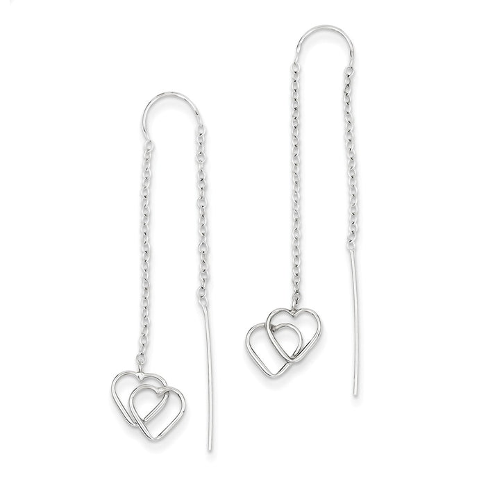 Million Charms 14k White Gold Double Heart Threader Earrings, 50mm x 11mm