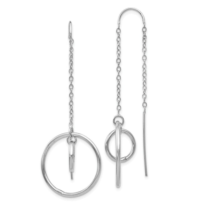 Million Charms 14k White Gold Double Circle Threader Earrings, 45mm x 20mm