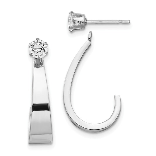 Million Charms 14k White Gold J Hoop with Cubic Zirconia ( CZ ) Earring Jackets, 25mm x 5mm