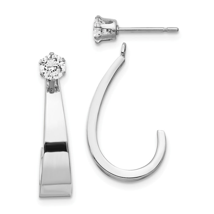 Million Charms 14k White Gold J Hoop with Cubic Zirconia ( CZ ) Earring Jackets, 25mm x 5mm