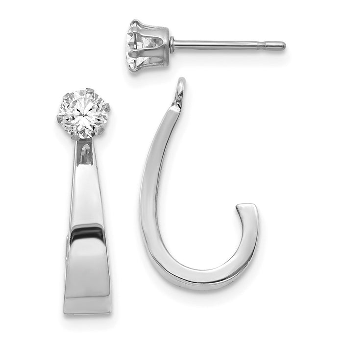 Million Charms 14k White Gold J Hoop with Cubic Zirconia ( CZ ) Earring Jacket, 21mm x 4mm