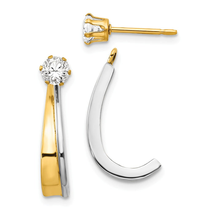 Million Charms 14k Yellow Gold J Hoop with Rhodium and Cubic Zirconia ( CZ ) Earring Jacket, 23mm x 4mm