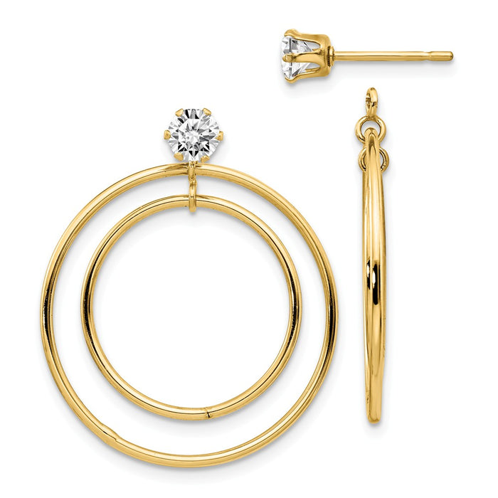 Million Charms 14k Yellow Gold Double Hoop with Cubic Zirconia ( CZ ) Earring Jackets, 30mm x 29mm