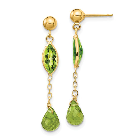 Million Charms 14k Yellow Gold Peridot Post Earrings, 35mm x 5mm