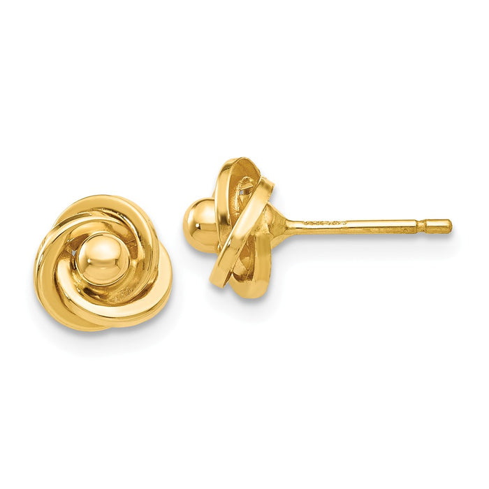 Million Charms 14k Yellow Gold Knot Earrings, 7mm x 7mm