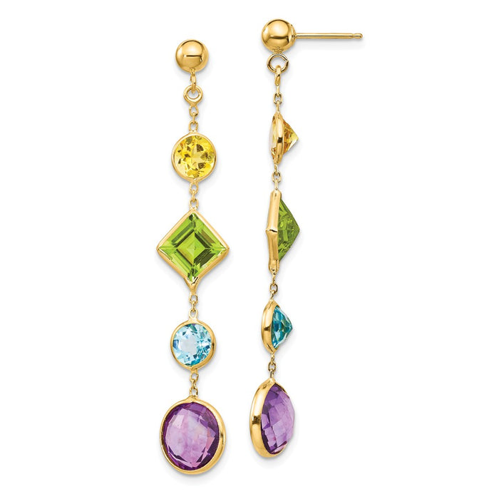 Million Charms 14k Yellow Gold Muti-Gemstone Post Earrings, 47mm x 7mm