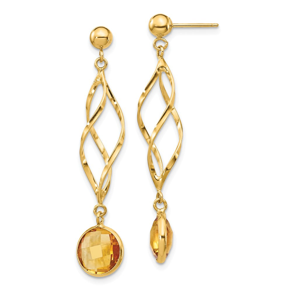 Million Charms 14k Yellow Gold Citrine Swirl Post Earrings, 40mm x 7mm