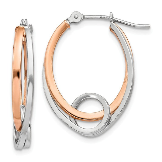 Million Charms 14K Two-tone Oval with Loop Hoop Earrings, 14mm x 4mm