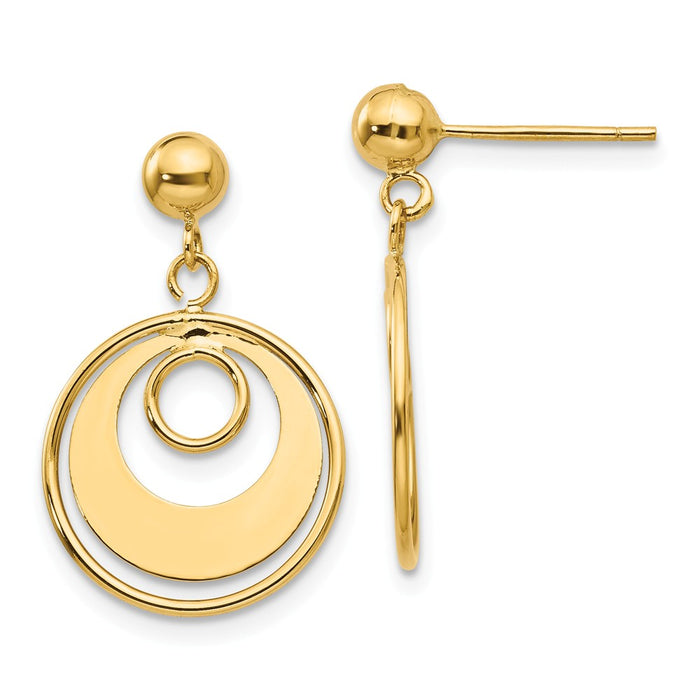 Million Charms 14k Yellow Gold Circle Post Earrings, 19mm x 12mm