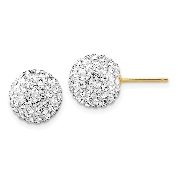 Million Charms 14k Yellow Gold 10mm Disco Ball Crystal Stud Earrings, 10mm x 10mm