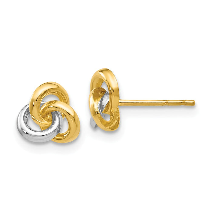 Million Charms 14k Yellow Gold & Rhodium Trinity Knot Earrings, 7mm x 7mm