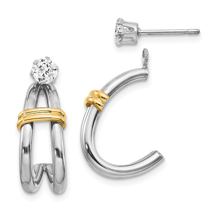 Million Charms 14k Two-tone J Hoop with Cubic Zirconia ( CZ ) Stud Earring Jackets, 23mm x 8mm