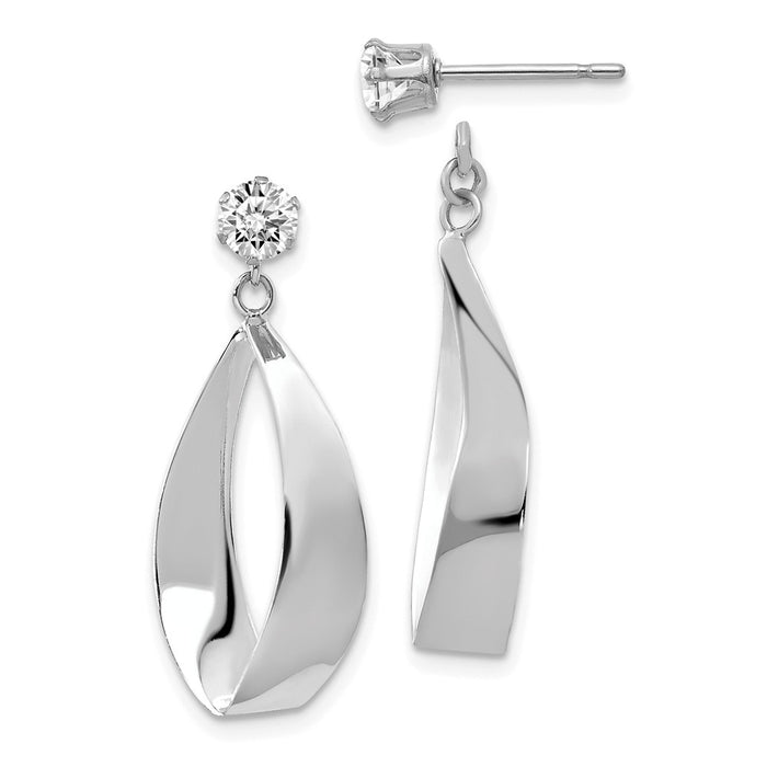 Million Charms 14k White Gold Polished Oval Dangle with Cubic Zirconia ( CZ ) Stud Earring Jackets, 28mm x 11mm