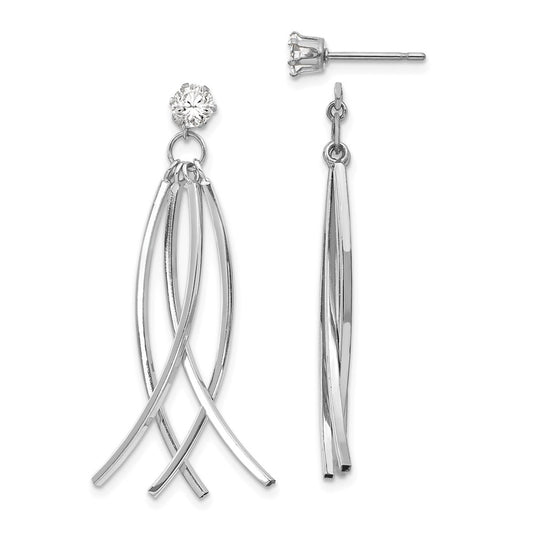Million Charms 14k White Gold Curved Dangles with Cubic Zirconia ( CZ ) Stud Earring Jackets, 39mm x 11mm