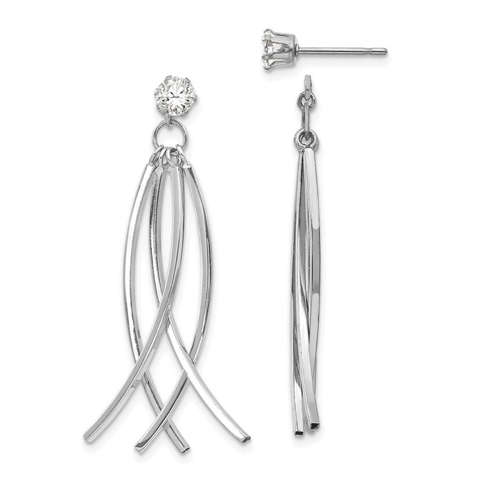 Million Charms 14k White Gold Curved Dangles with Cubic Zirconia ( CZ ) Stud Earring Jackets, 39mm x 11mm
