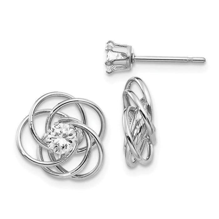 Million Charms 14k White Gold Fancy Knot with Cubic Zirconia ( CZ ) Stud Earring Jackets, 12mm x 11mm