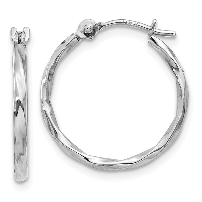 Million Charms 14k White Gold Twisted Hoop Earrings, 13mm x 1.5mm